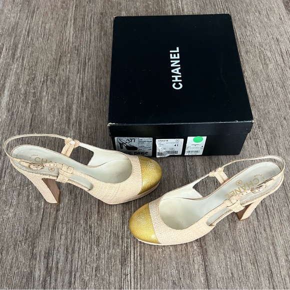 Vintage CHANEL Slingback Platform Heel Size 41 - Picture 4 of 9